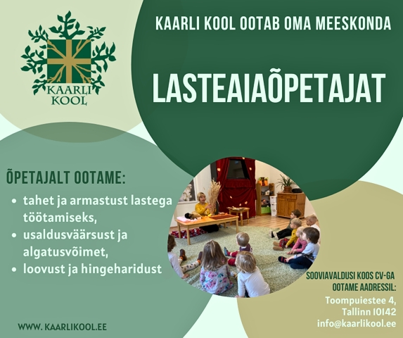 Otsime oma kollektiivi lasteaiaõpetajat!