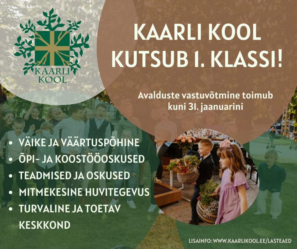 Vastuvõtt Kaarli Kooli esimesse klassi 2026/2027 on alanud!